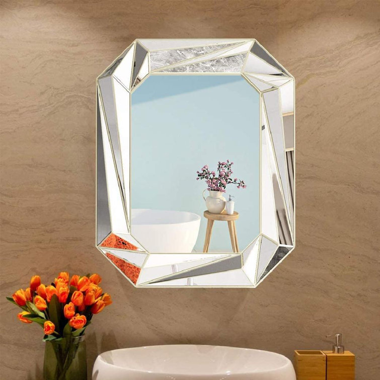 Everly Quinn Modern Geometric Wall Mirror Art,Silver Mirror Wall Decor